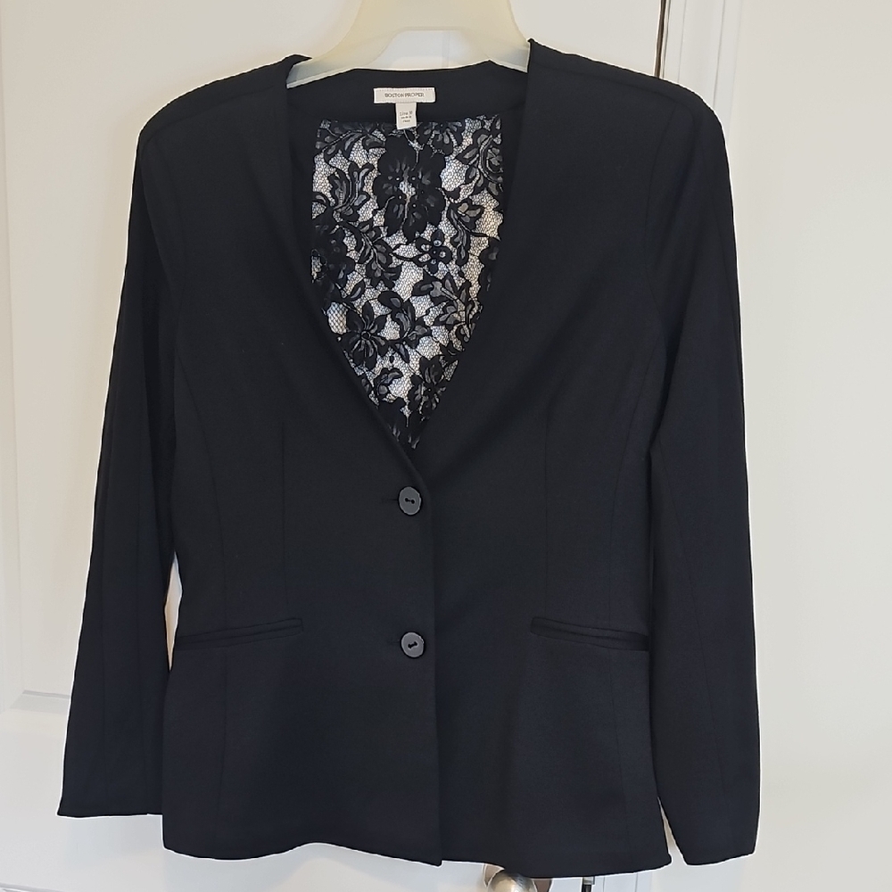 Boston Proper Black‎ Women's Blazer with Lace Detail Size 16
